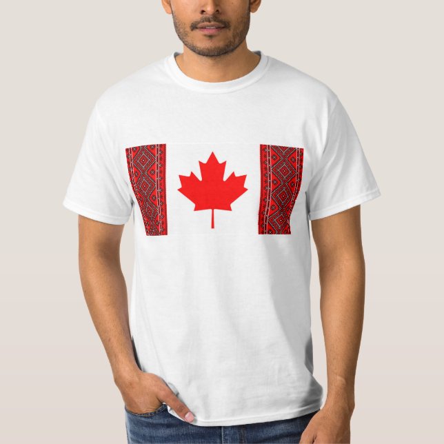 Canada Flag with Red / BlackUkrainian Cross Stitch T-Shirt (Front)