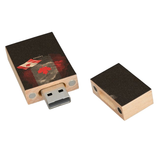 Canada flag wood flash drive (Angled)