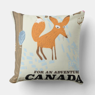 Canada Fox vintage travel poster Outdoor Pillow