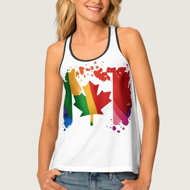 Canada Gay Pride Rainbow Flag Maple Leaf LGTBQ Tank Top (Front)