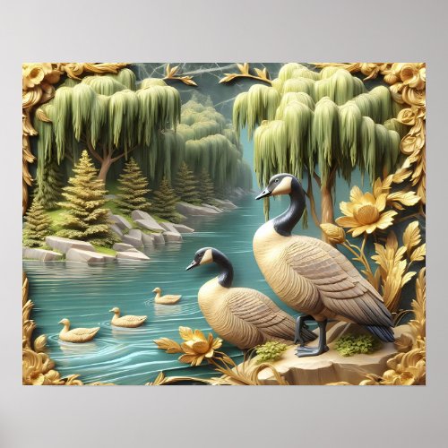 Canada Geese Amidst the Weeping Willows20x16 Poster