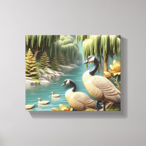 Canada Geese Amidst the Weeping Willows 10x8 Canvas Print