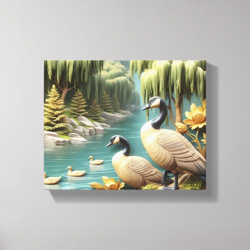 Canada Geese Amidst the Weeping Willows 10x8 Canvas Print