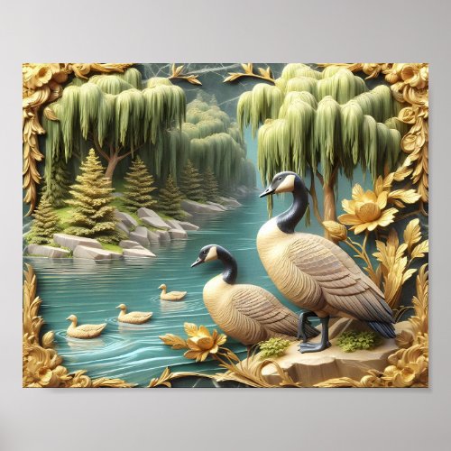 Canada Geese Amidst the Weeping Willows 10x8 Poster