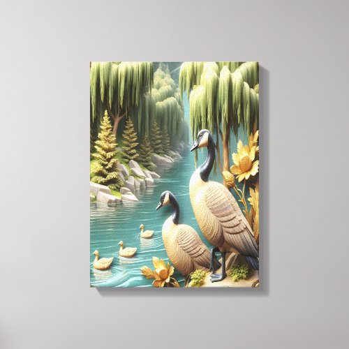 Canada Geese Amidst the Weeping Willows 12x16 Canvas Print