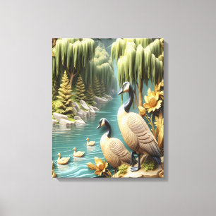 Canada Geese Amidst the Weeping Willows 16x20 Canvas Print