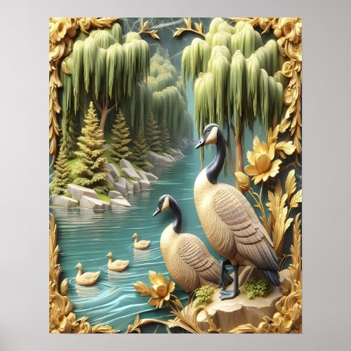 Canada Geese Amidst the Weeping Willows  16x20 Poster