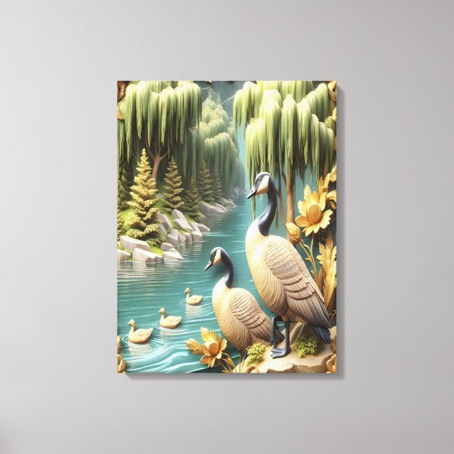 Canada Geese Amidst the Weeping Willows 18x24 Canvas Print (Front)