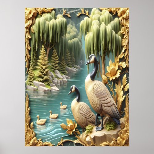 Canada Geese Amidst the Weeping Willows 18x24 Poster