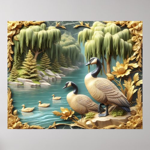 Canada Geese Amidst the Weeping Willows 20x16 Poster