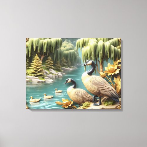 Canada Geese Amidst the Weeping Willows 24x18 Canvas Print