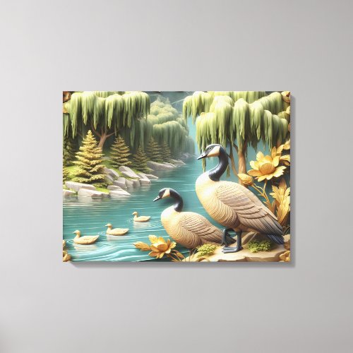 Canada Geese Amidst the Weeping Willows 24x18 Canvas Print