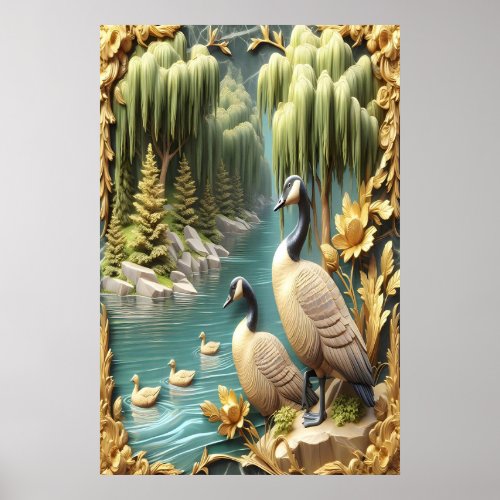 Canada Geese Amidst the Weeping Willows 24x36 Poster