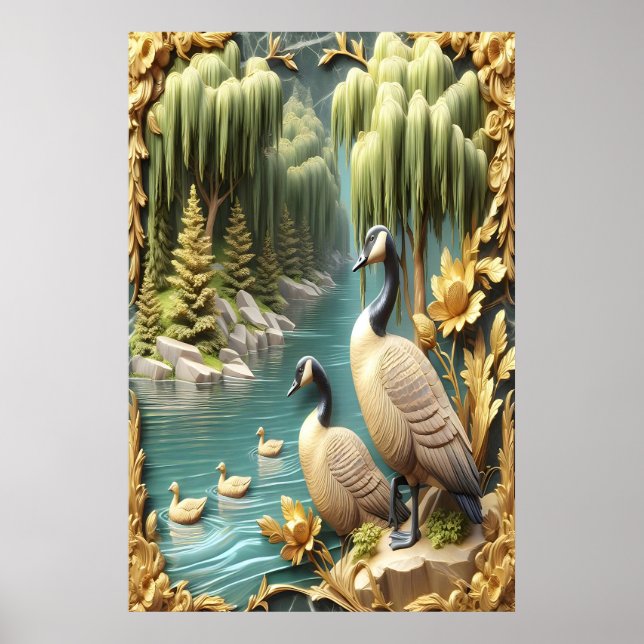 Canada Geese Amidst the Weeping Willows 24x36 Poster (Front)