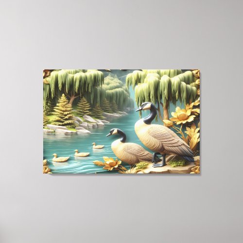 Canada Geese Amidst the Weeping Willows 36x24 Canvas Print