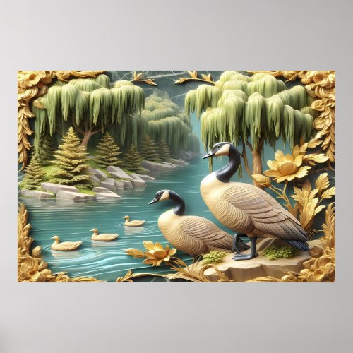 Canada Geese Amidst the Weeping Willows 36x24 Poster