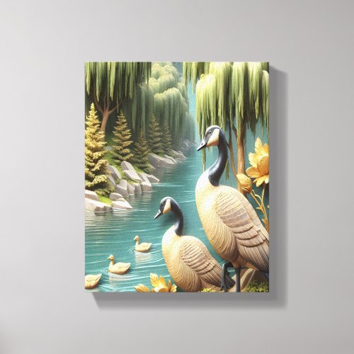 Canada Geese Amidst the Weeping Willows 8x10 Canvas Print