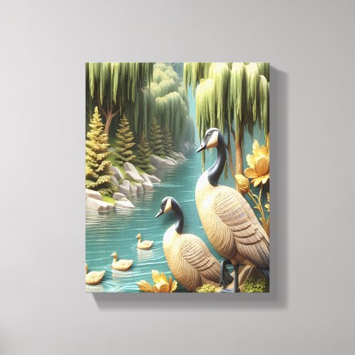 Canada Geese Amidst the Weeping Willows 8x10 Canvas Print
