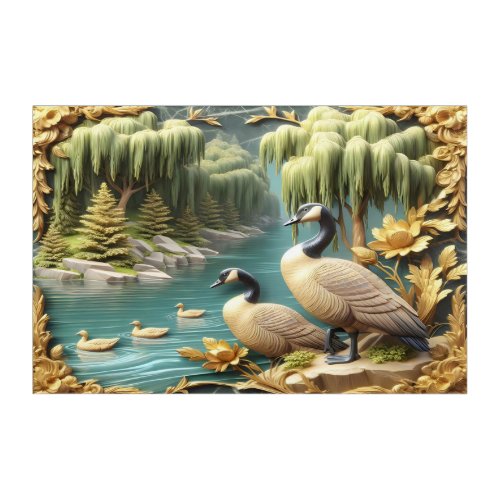 Canada Geese Amidst the Weeping Willows  Acrylic Print