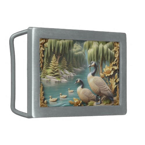 Canada Geese Amidst the Weeping Willows  Belt Buckle
