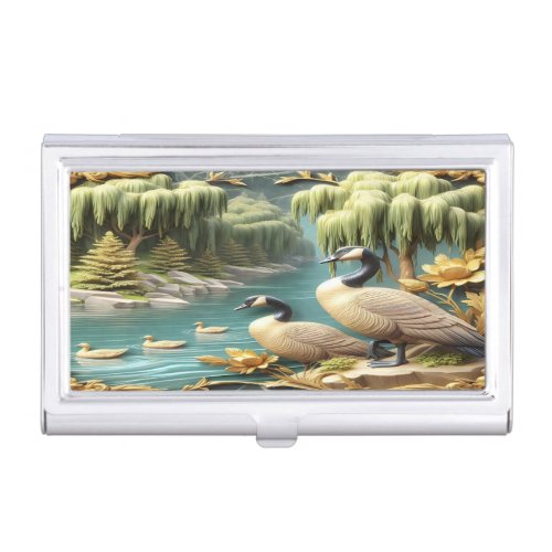Canada Geese Amidst the Weeping Willows  Business Card Case