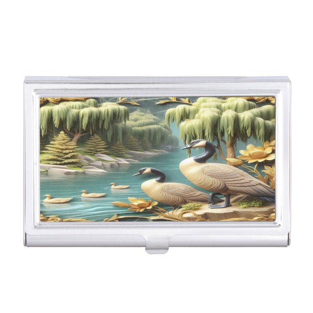 Canada Geese Amidst the Weeping Willows  Business Card Case (Front)