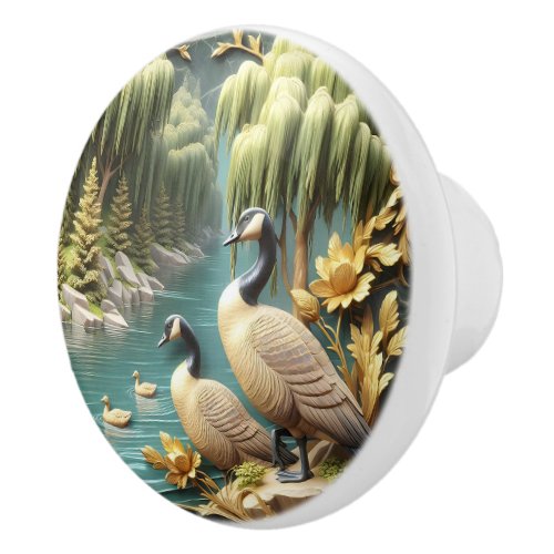 Canada Geese Amidst the Weeping Willows  Ceramic Knob