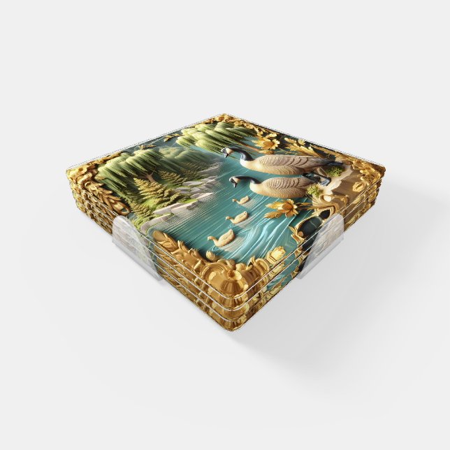 Canada Geese Amidst the Weeping Willows  Coaster Set (Set)