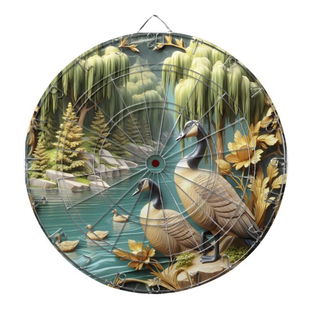 Canada Geese Amidst the Weeping Willows  Dart Board (Front)