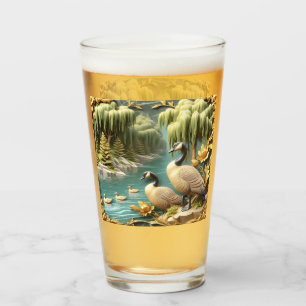 Canada Geese Amidst the Weeping Willows Glass