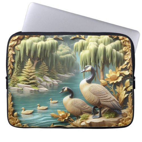 Canada Geese Amidst the Weeping Willows  Laptop Sleeve