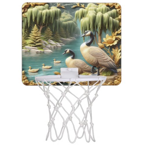 Canada Geese Amidst the Weeping Willows  Mini Basketball Hoop
