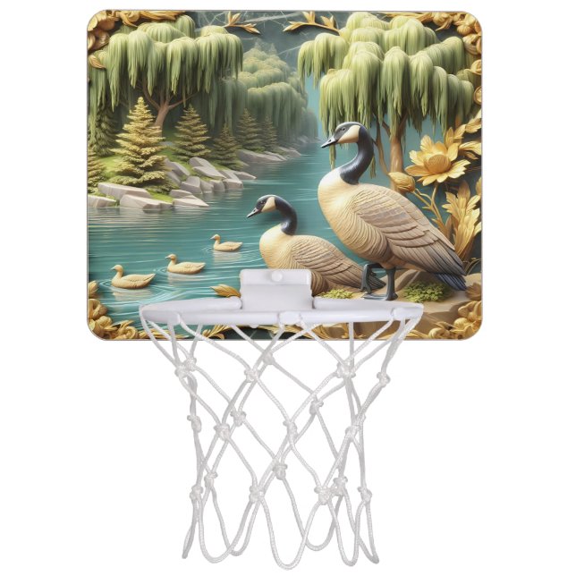 Canada Geese Amidst the Weeping Willows  Mini Basketball Hoop (Front)
