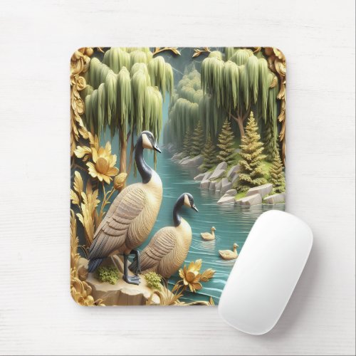 Canada Geese Amidst the Weeping Willows  Mouse Pad