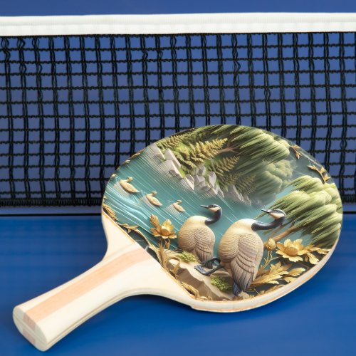 Canada Geese Amidst the Weeping Willows  Ping Pong Paddle