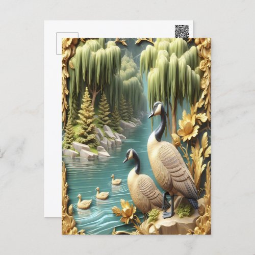 Canada Geese Amidst the Weeping Willows  Postcard
