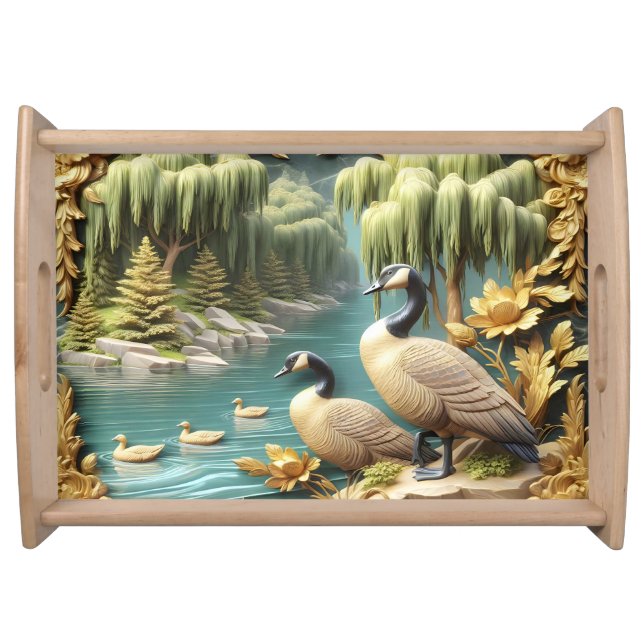 Canada Geese Amidst the Weeping Willows  Serving Tray (Front)