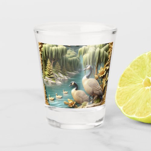 Canada Geese Amidst the Weeping Willows  Shot Glass