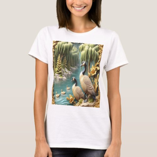 Canada Geese Amidst the Weeping Willows  T_Shirt