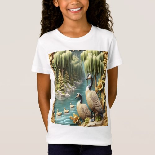Canada Geese Amidst the Weeping Willows  T_Shirt