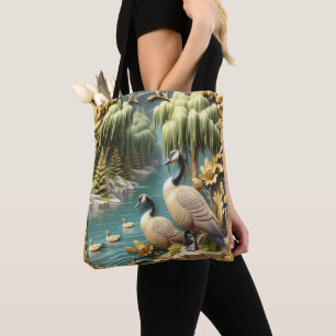 Canada Geese Amidst the Weeping Willows Tote Bag