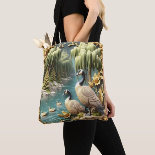 Canada Geese Amidst the Weeping Willows  Tote Bag