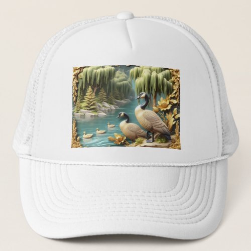 Canada Geese Amidst the Weeping Willows  Trucker Hat