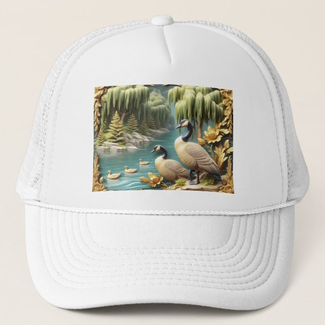 Canada Geese Amidst the Weeping Willows  Trucker Hat (Front)
