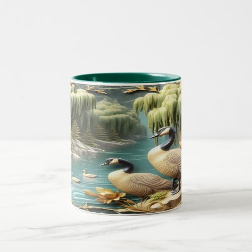 Canada Geese Amidst the Weeping Willows  Two_Tone Coffee Mug