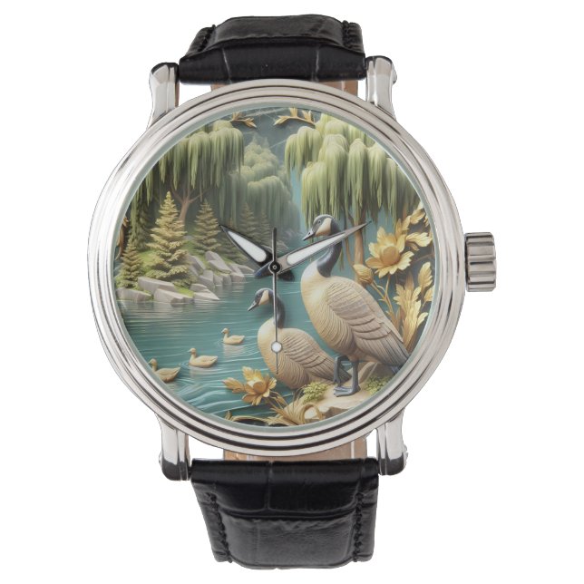 Canada Geese Amidst the Weeping Willows  Watch (Front)