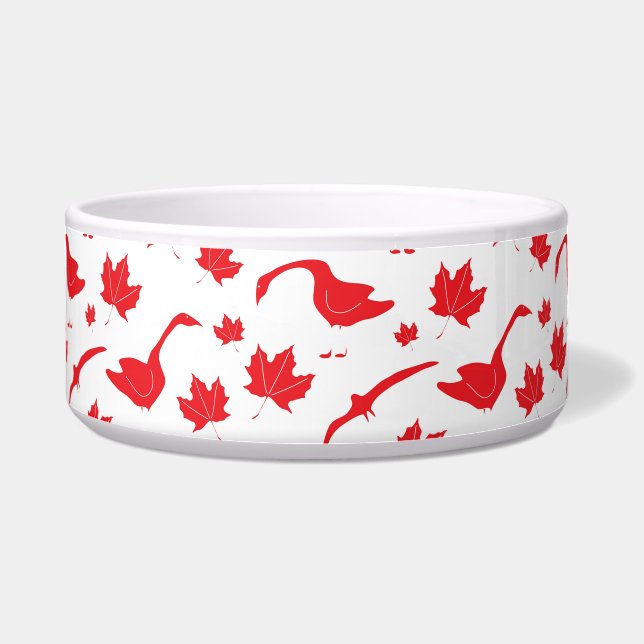Canada Geese and Maple Leaves - Canadian flag red. Bowl (Front)