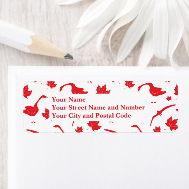 Canada Geese and Maple Leaves - Canadian flag red. Label (Insitu)