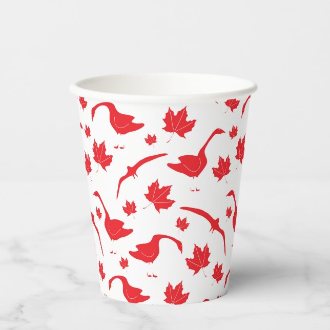 Canada Geese and Maple Leaves - Canadian flag red. Paper Cups (Front)