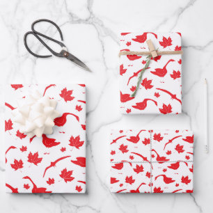 Canada Geese and Maple Leaves - Canadian flag red. Wrapping Paper Sheets